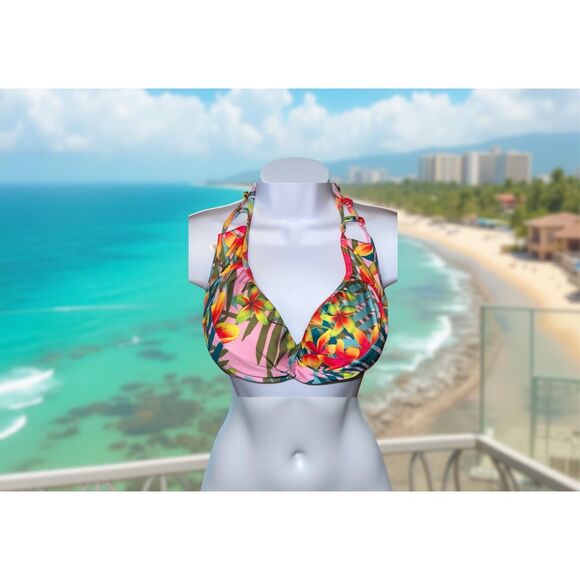 Aeropostale Tropical Print Adjustable Strap Bikini Top Size Medium - Picture 1 of 7